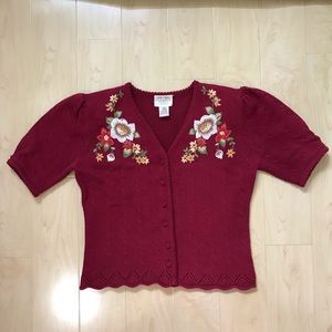 Vintage Hand Embroidered Short Sleeves Cardigan